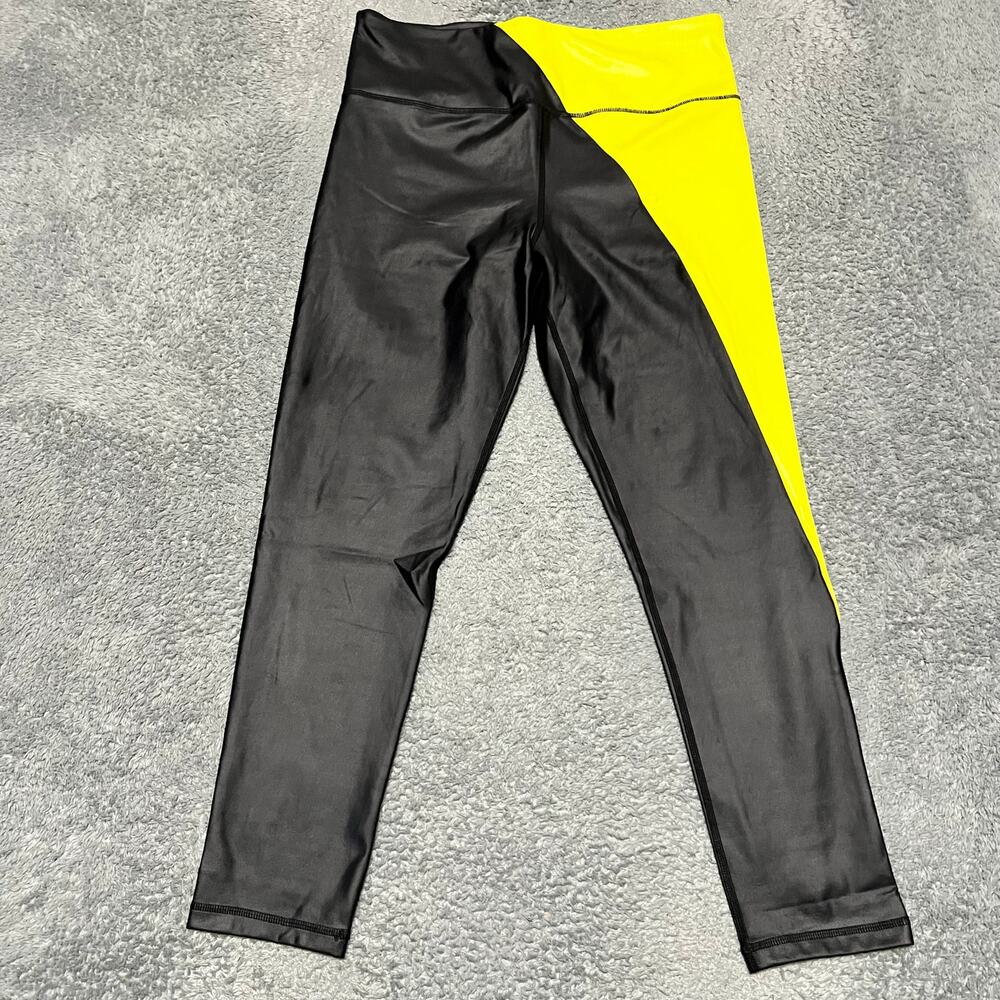 Zyia Active Leggings Pants Womens 14-16 Black Yellow High Rise Cropped
